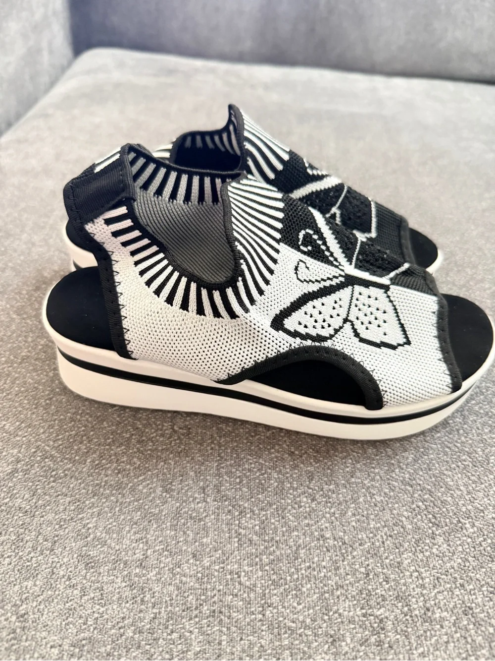 Black and White Butterfly small wedge Sandals